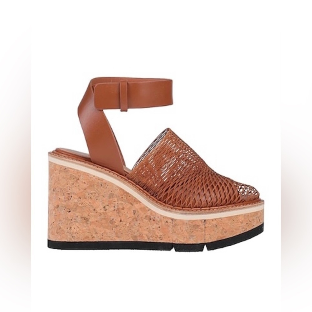 NEW Paloma Barcelo Panhea‎ Leather Platform Wedge Sandal Tan 38 8